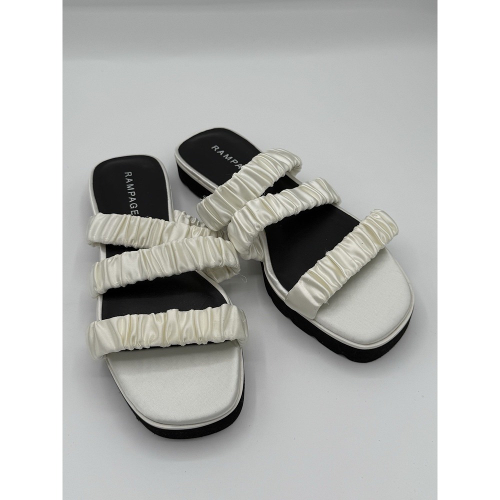 Rampage Strappy Sandals Women's White Satin Size 6 New Wedding‎ Flat